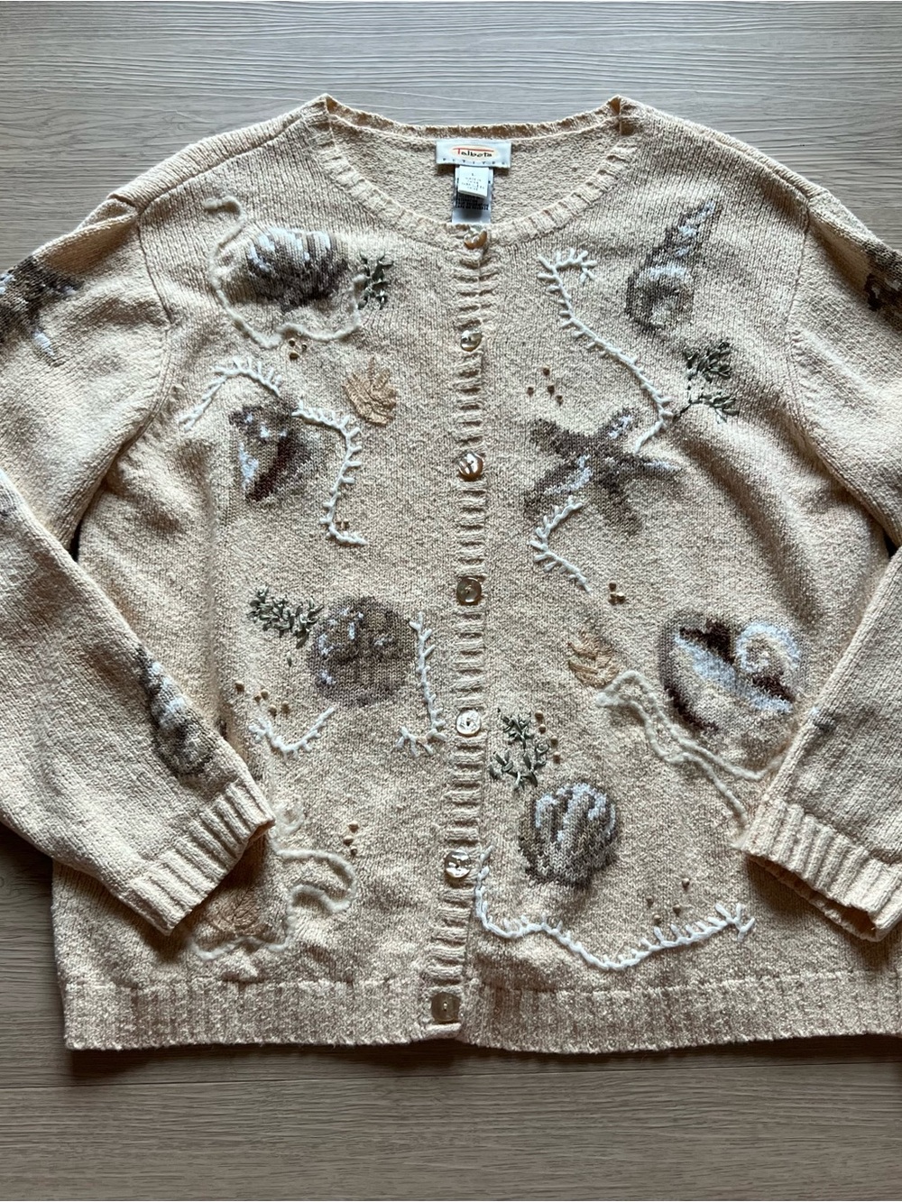 Talbots Cream Embroidered Button-Front Women's Sweater